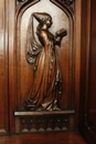 Gothic style Exceptional walnut gothic cabinet with paint glass doors in Walnut, France 19th century