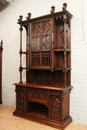 Gothic style Exceptional walnut gothic cabinet with paint glass doors in Walnut, France 19th century