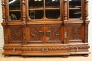 Walnut renaissance style Bookcase with marble inlay , France 19th century