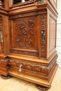 Walnut renaissance style Bookcase with marble inlay , France 19th century