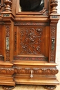 Walnut renaissance style Bookcase with marble inlay , France 19th century