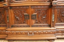 Walnut renaissance style Bookcase with marble inlay , France 19th century