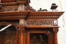 Walnut renaissance style Bookcase with marble inlay , France 19th century