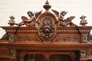 Walnut renaissance style Bookcase with marble inlay , France 19th century