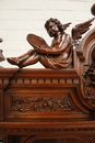 Walnut renaissance style Bookcase with marble inlay , France 19th century