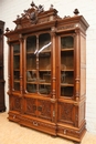 Walnut renaissance style Bookcase with marble inlay , France 19th century