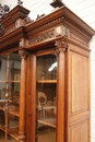 Walnut renaissance style Bookcase with marble inlay , France 19th century