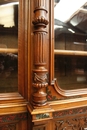 Walnut renaissance style Bookcase with marble inlay , France 19th century