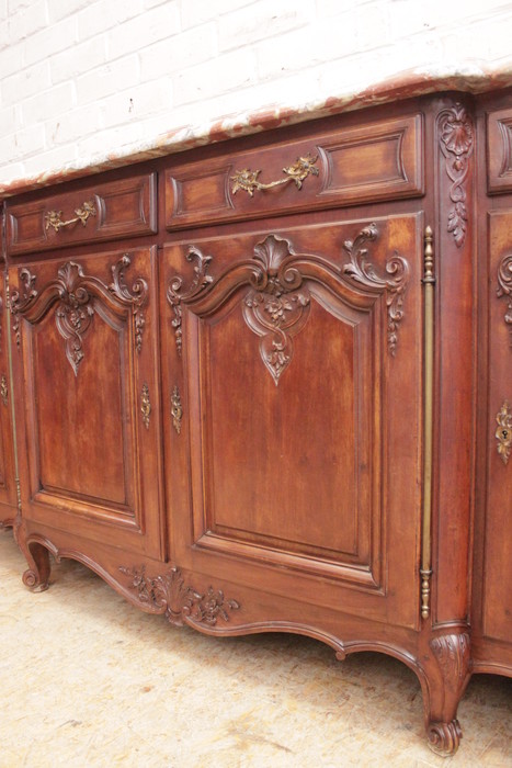 French walnut Louis XV bombe marble top sideboard