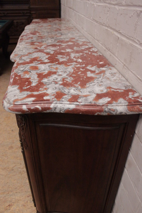 French walnut Louis XV bombe marble top sideboard