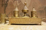 gilt bronze gothic style inkwell set