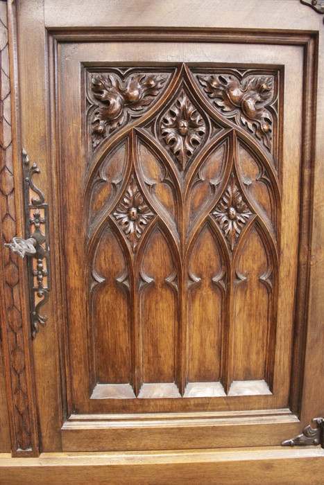 Gothic Cabinet in walnut signed Lerolle Paris