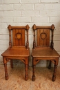 Gothic style Desk and two chairs in Oak, France 19th century