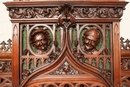 Gothic style Exceptional 10pc monumental gothic walnut office set in Walnut, France 19th century