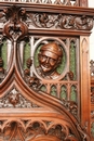 Gothic style Exceptional 10pc monumental gothic walnut office set in Walnut, France 19th century