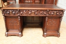 Gothic style Exceptional 10pc monumental gothic walnut office set in Walnut, France 19th century