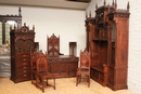 Gothic style Exceptional 10pc monumental gothic walnut office set in Walnut, France 19th century