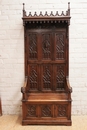Gothic style Hall bench in Walnut, France 19th century