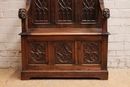 Gothic style Hall bench in Walnut, France 19th century