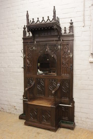 Gothic Hall bench/hall tree in oak