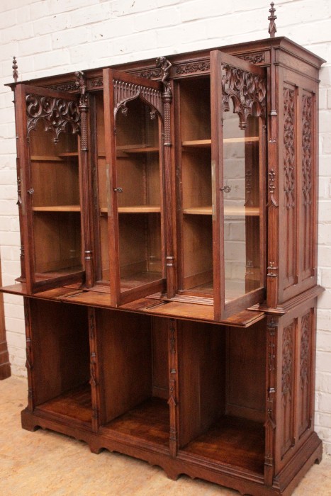 Gothic Office Furniture Bookcase In Oak, Gothic Cabinet Bookcases