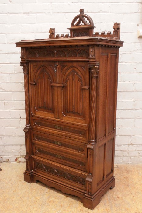 Gothic Secretary desk in walnut with marble top