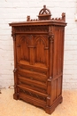 Gothic style Secretary desk in walnut and marble, France 19th century