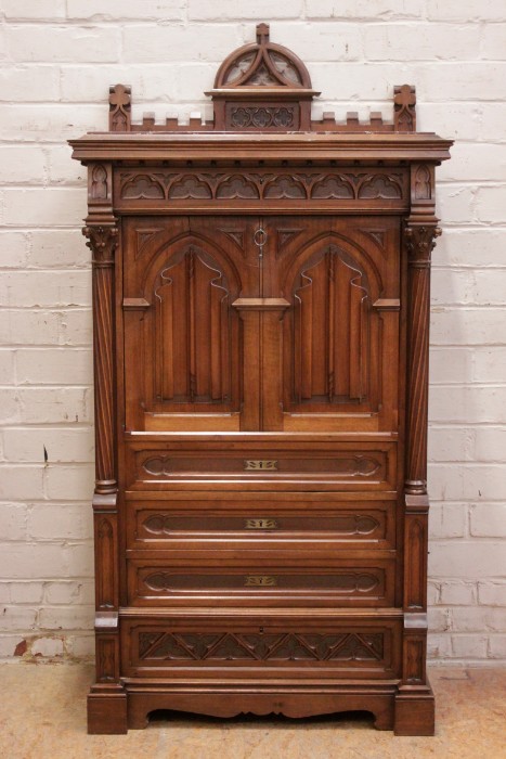 Gothic Secretary desk in walnut with marble top