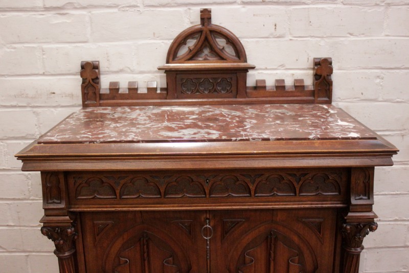 Gothic Secretary desk in walnut with marble top