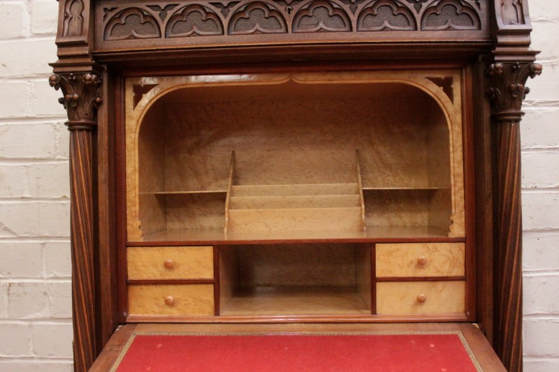 Gothic Secretary desk in walnut with marble top