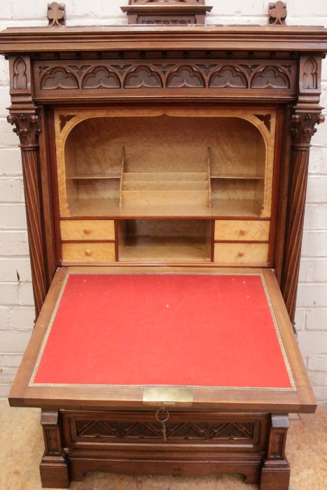 Gothic Secretary desk in walnut with marble top