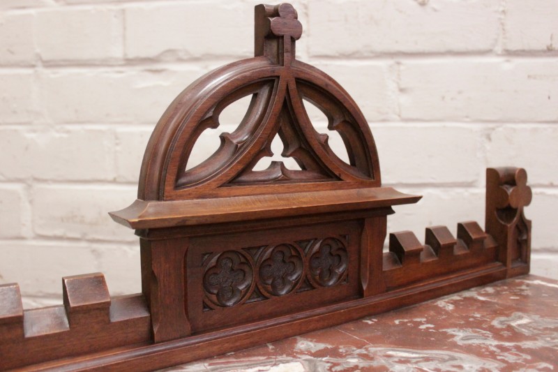 Gothic Secretary desk in walnut with marble top