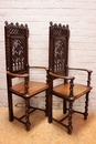 Gothic style Arm chairs in chestnut, France 19th century