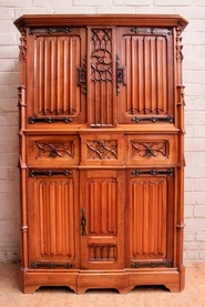 gothic style cabinet in walnut signed Bellanger Paris