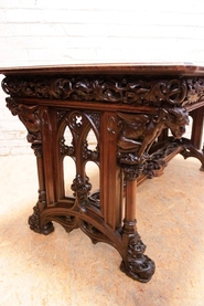 Gothic style desk and arm chair in walnut