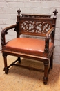 Gothic style Desk and arm chair in Walnut, France 19th century