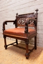 Gothic style Desk and arm chair in Walnut, France 19th century