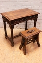 Gothic style Desk table and stool in Oak, France 19th century