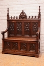 Gothic style Hall bench in Oak, France 19th century
