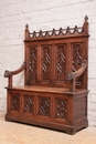 Gothic style Hall bench in Oak, France 19th century