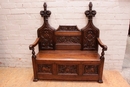 Gothic style Hall bench in Oak, France 19th century