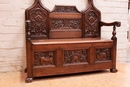 Gothic style Hall bench in Oak, France 19th century
