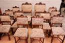 Gothic style 2 arm chairs and 10 chairs in Walnut, France 19th century