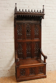 Gothic walnut hall bench.