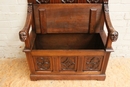 Gothic style hall bench in Walnut, France 19th century