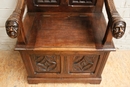 Gothic style hall bench in Walnut, France 19th century