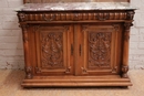 Henri II style Cabinet in walnut and marble, France 19th century