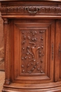 Henri II style Corner cabinet in walnut and marble, France 19th century