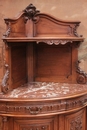 Henri II style Corner cabinet in walnut and marble, France 19th century