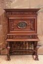 Henri II style Secretary desk in walnut and marble, France 19th century